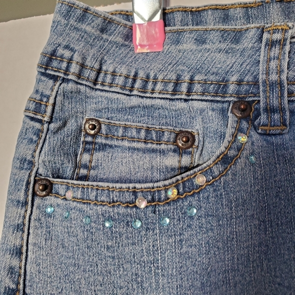 💕Angels Jeans Embroidered Enbelished Mini Skirt Size 7 L👀K 💕Angels - Picture 7 of 14